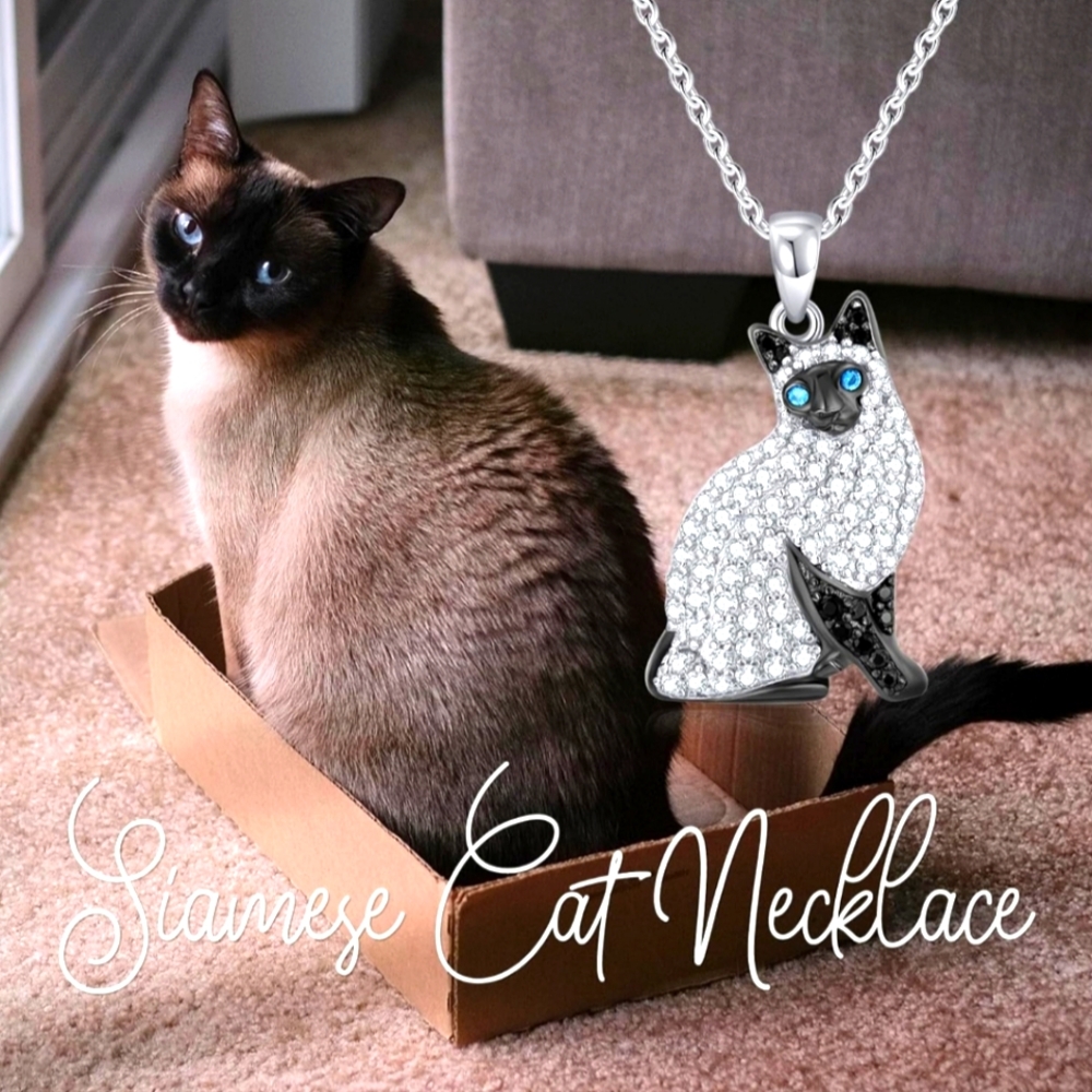 NEW! Sparkling CZ Siamese Cat 🐈‍⬛️ Keychain Bag 🎒👜 Charm Jewelry Pendant ~ 🐾